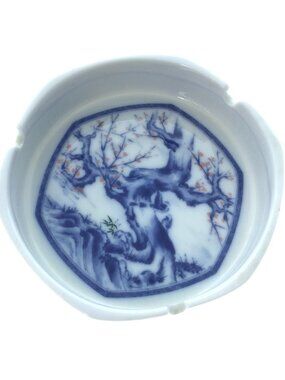 Vintage‎ Dolphin Fine China Dynasty Blue Ashtray Round Ceramic Cherry Blossom